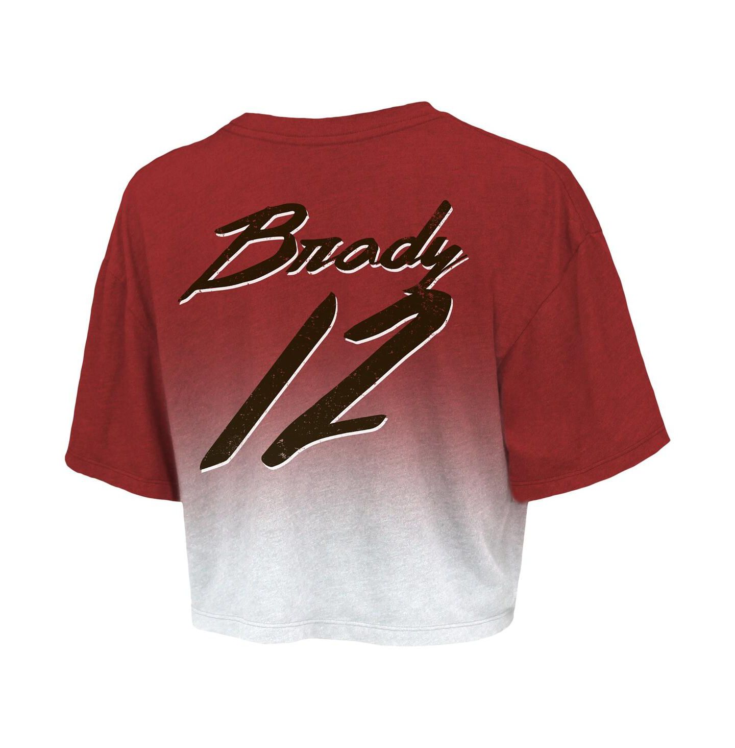 Женская футболка Majestic Threads Tom Brady Red, White Tampa Bay Buccaneers Drip-Dye Player Name and Number Tri-Blend Crop — фото 4