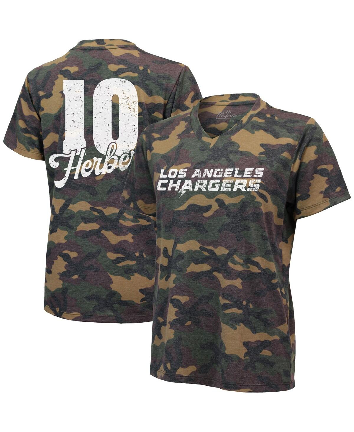 Shop Industry Rag Women's Justin Herbert Camo Los Angeles Chargers Name And Number Tri-blend V-neck T-shirt