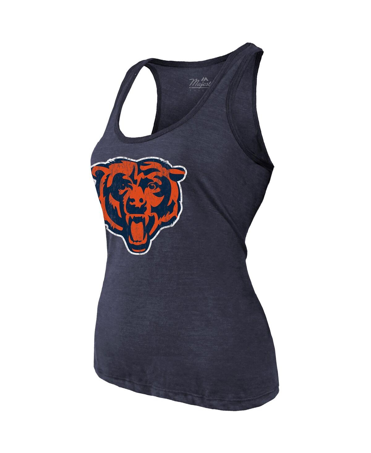 Shop Majestic Women's  Threads Justin Fields Navy Chicago Bears Player Name And Number Tri-blend Tank Top