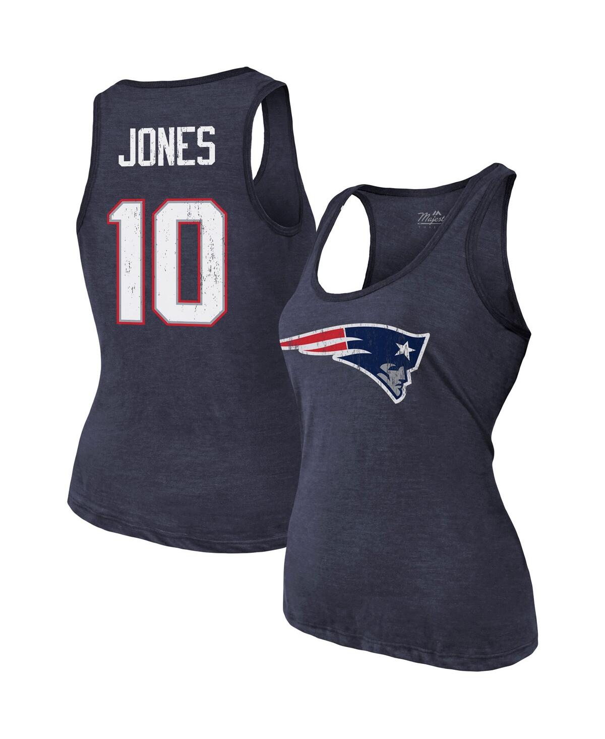 Women's Majestic Threads Mac Jones Navy New England Patriots Player Name and Number Tri-Blend Tank Top - Navy