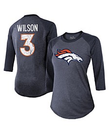 Women's Threads Russell Wilson Navy Denver Broncos Name & Number Raglan 3/4 Sleeve T-shirt