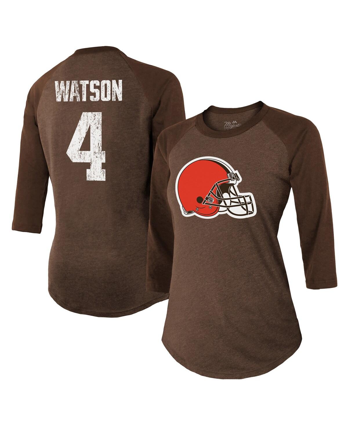 Women's Majestic Threads Deshaun WatsonCleveland Browns Name & Number Raglan 3/4 Sleeve T-shirt - Brown