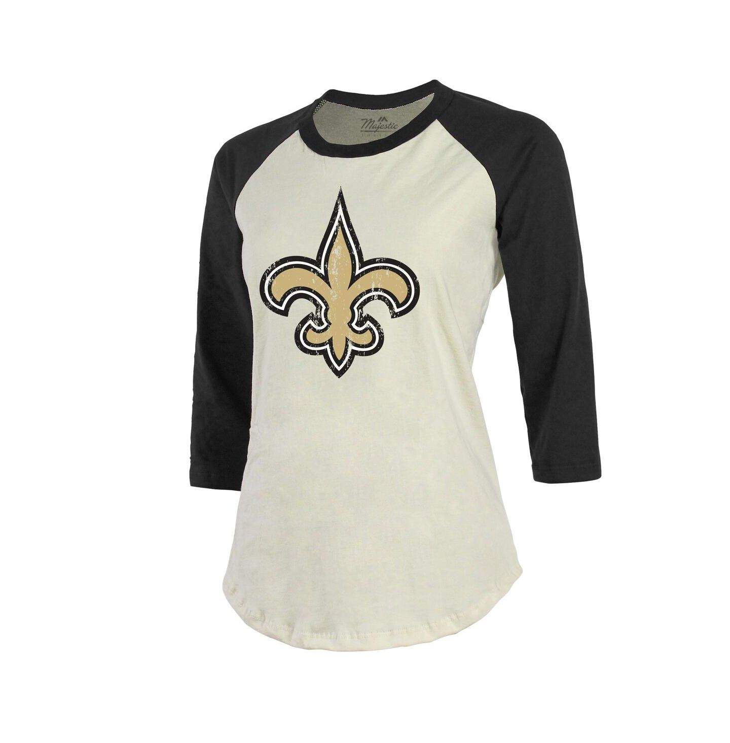 Женская футболка Majestic Threads Tyrann Mathieu Cream, Black New Orleans Saints Name & Number Raglan 3/4 Sleeve — фото 3