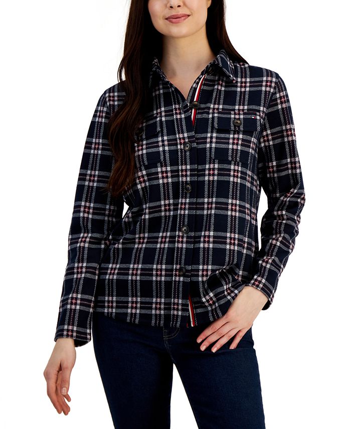 Tommy Hilfiger Women's Collared Plaid Shirt Jacket - Macy's