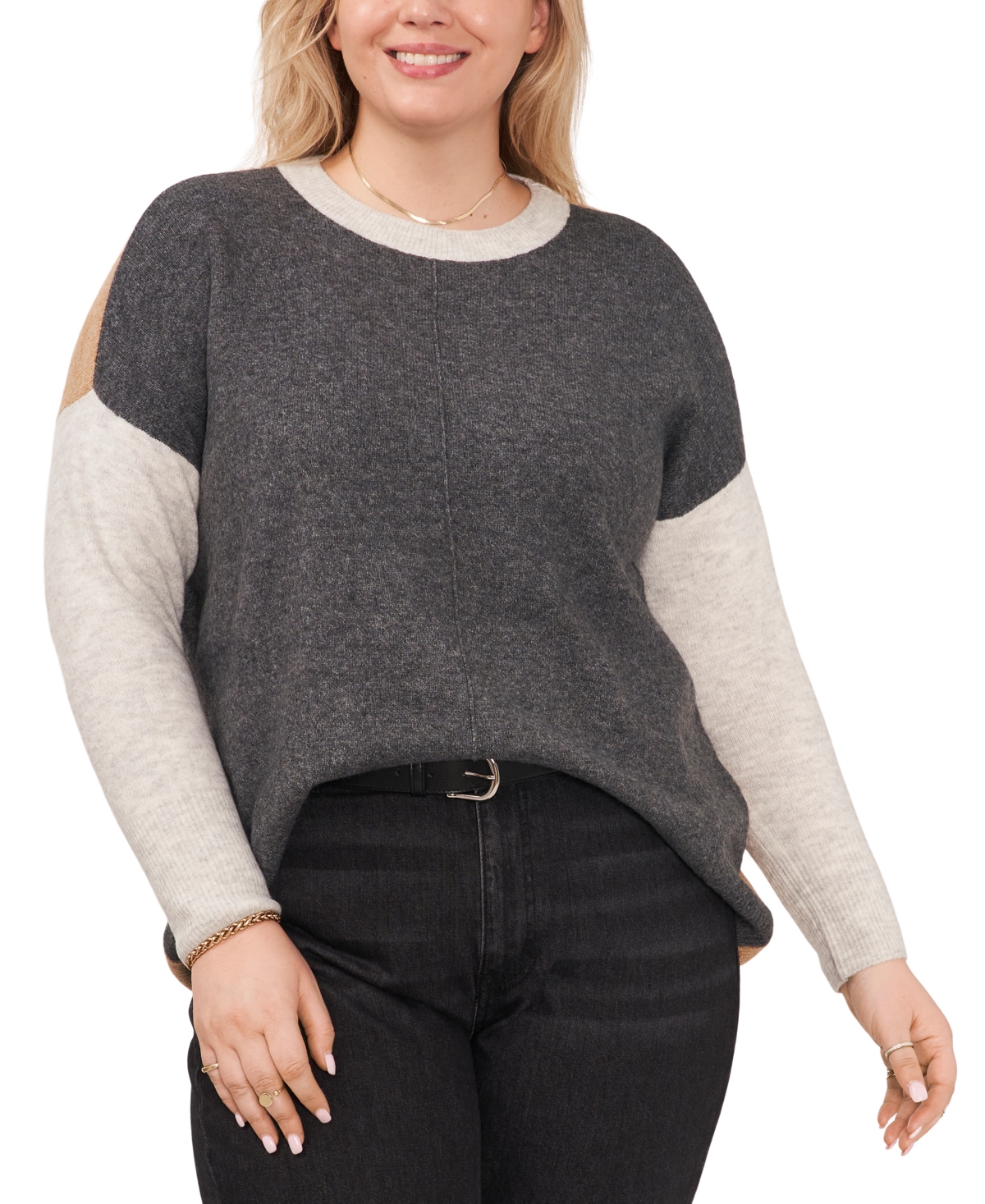 Vince Camuto Plus Size Colorblock Crewneck Sweater