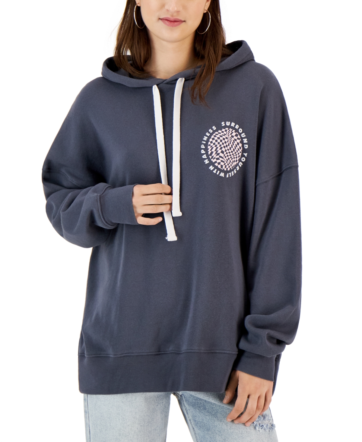 Grayson Threads Black Juniors' Happiness Check Graphic Hoodie In Gray