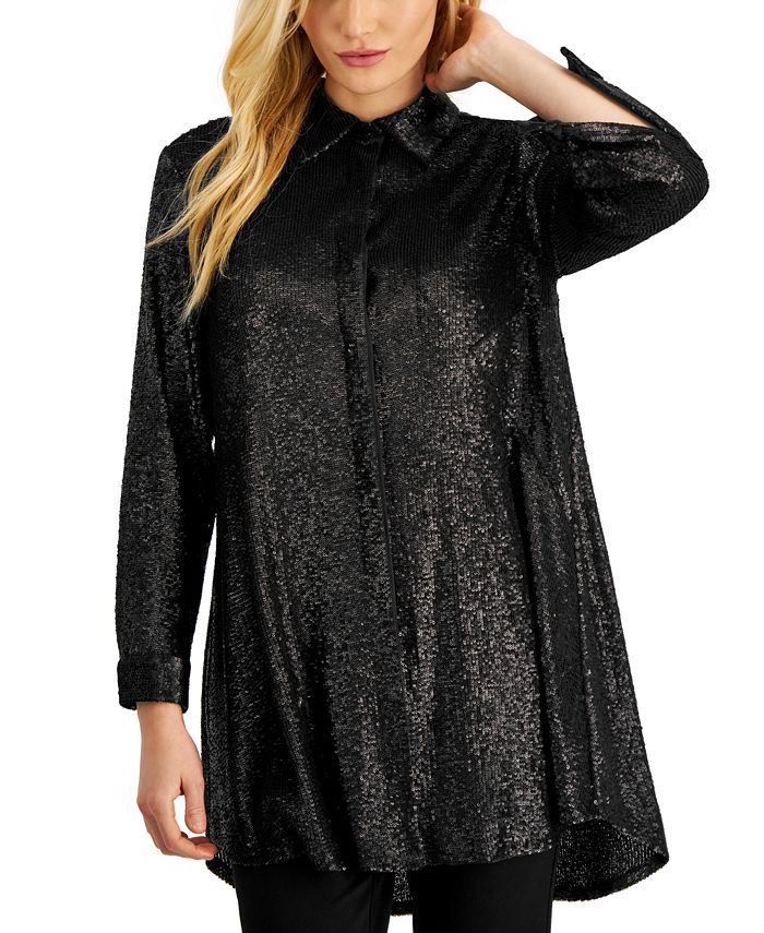 Donna Karan Women's Sequined Tunic ButtonDown Shirt Macy's