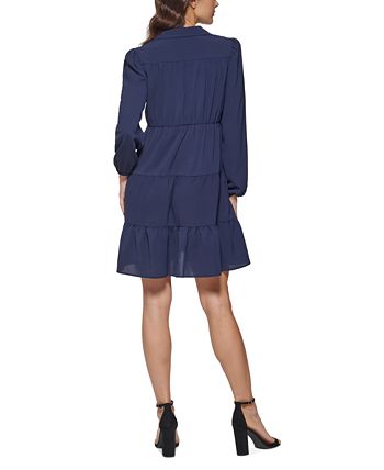 kensie Collared Tiered Shift Dress - Macy's