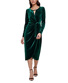 Women's Velvet Faux-Wrap Long-Sleeve Dress 