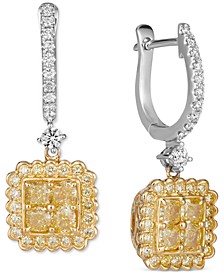 Sunny Yellow Diamond (1-1/2 ct. t.w.) & Vanilla Diamond (1/3 ct. t.w.) Quad Cluster Halo Drop Earrings in Platinum & 18k Gold