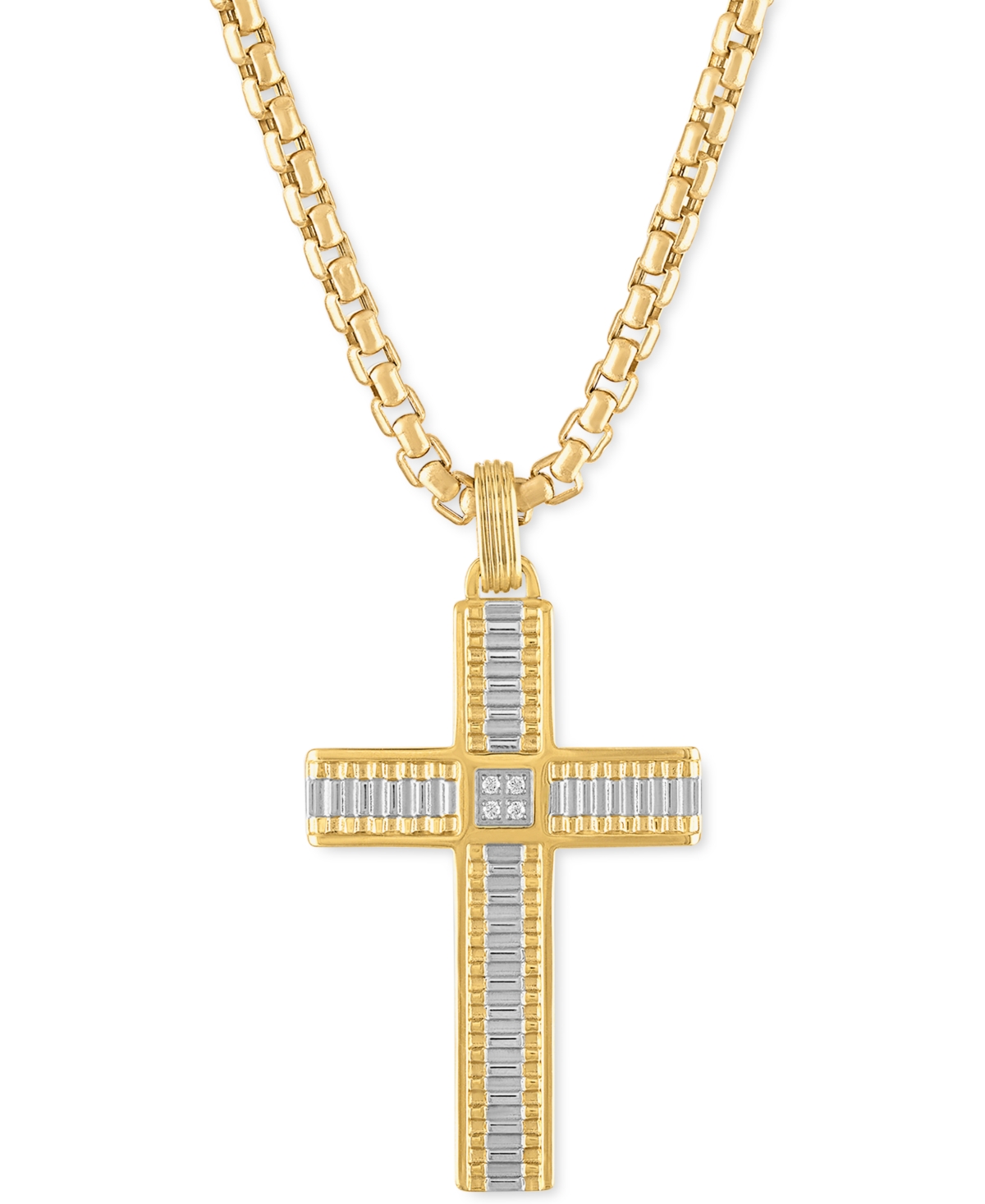 Diamond Two-Toned Religious Cross 22" Pendant Necklace (1/20 ct. t.w.) in Stainless Steel & Gold-Tone Ion-Plated Stainless Steel