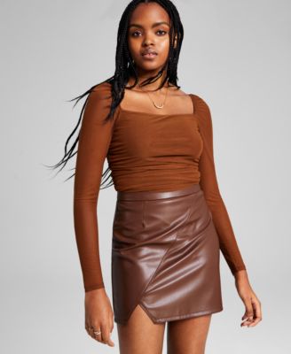 brown ruched bodysuit