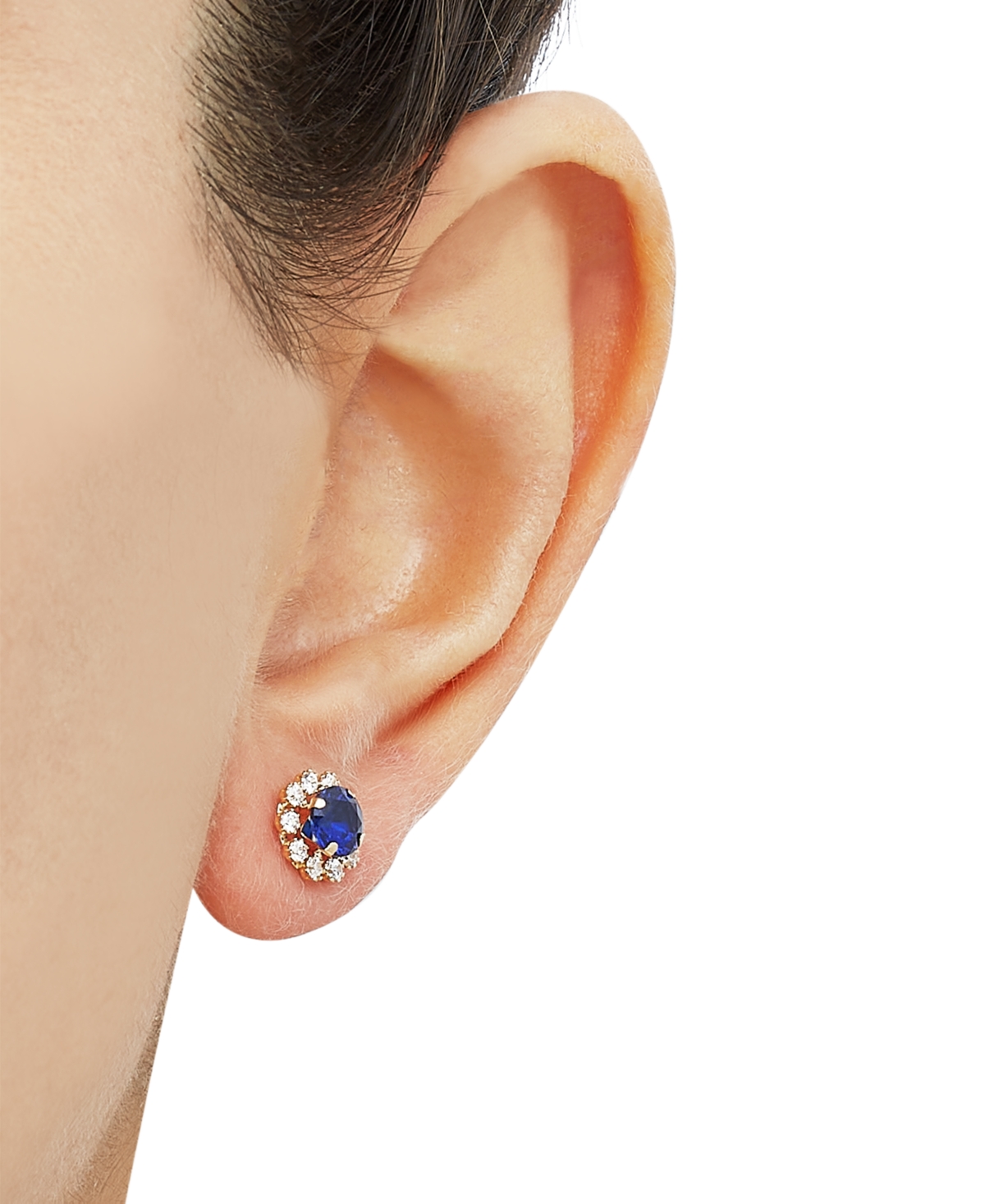 Lab-Grown(1-1/5 ct. tw.) & Lab-Grown White(5/8 ct. t.w.) Halo Stud Earrings in 14k Gold - Sapphire