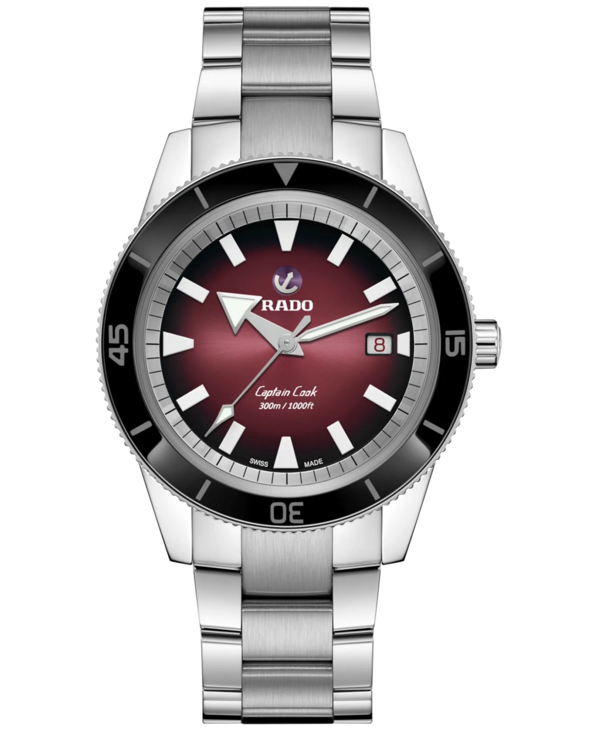 Shop Rado Men's Swiss Automatic Captain Cook Stainless Steel Bracelet Watch 42mm In Red