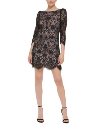 Jessica Howard Petite Lace Boat-Neck 3/4-Sleeve Dress Macy's