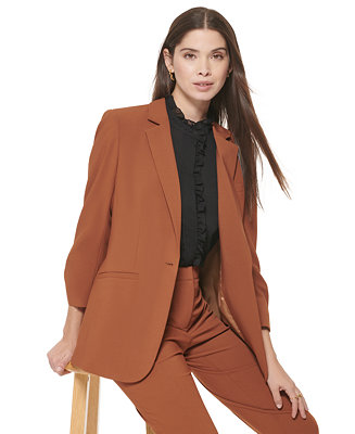 Calvin Klein Women's 3/4 Sleeve One Button Blazer & Reviews - Jackets &  Blazers - Women - Macy's