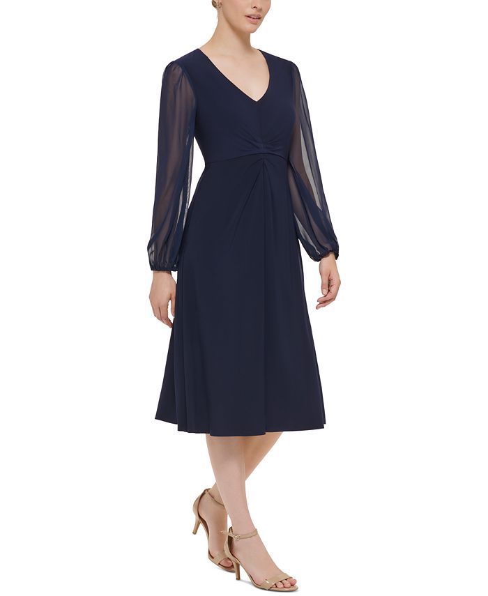 Jessica Howard Women's Chiffon-Sleeve Midi Dress - Macy's