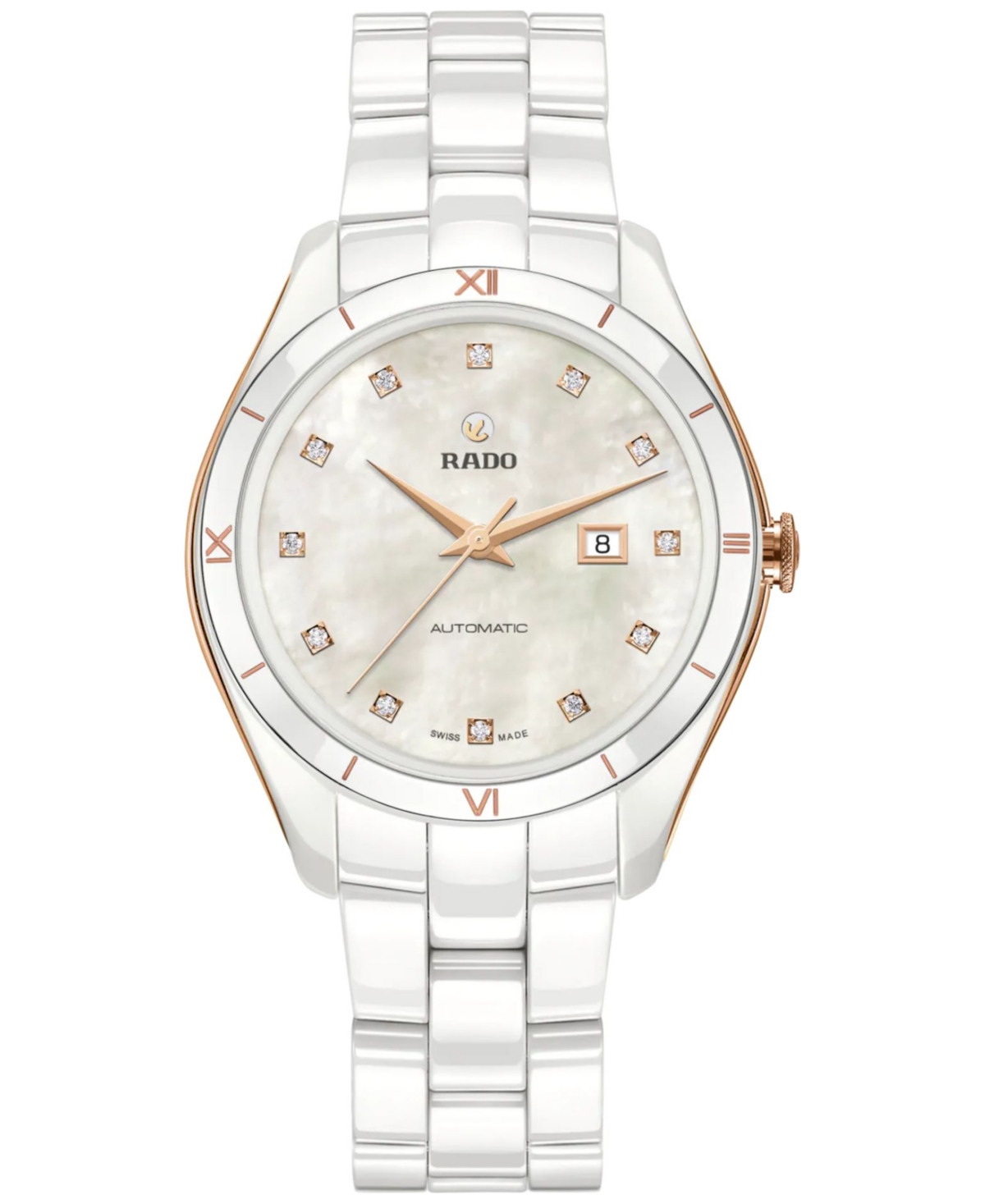 Rado Women's Swiss Automatic Hyperchrome Diamond (1/10. Ct. T.w.) White Ceramic Bracelet Watch 36mm In No Color