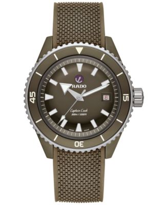 Rado - Men's Swiss Automatic Captain Cook Diver Olive Rubber Bracelet Watch 43mm