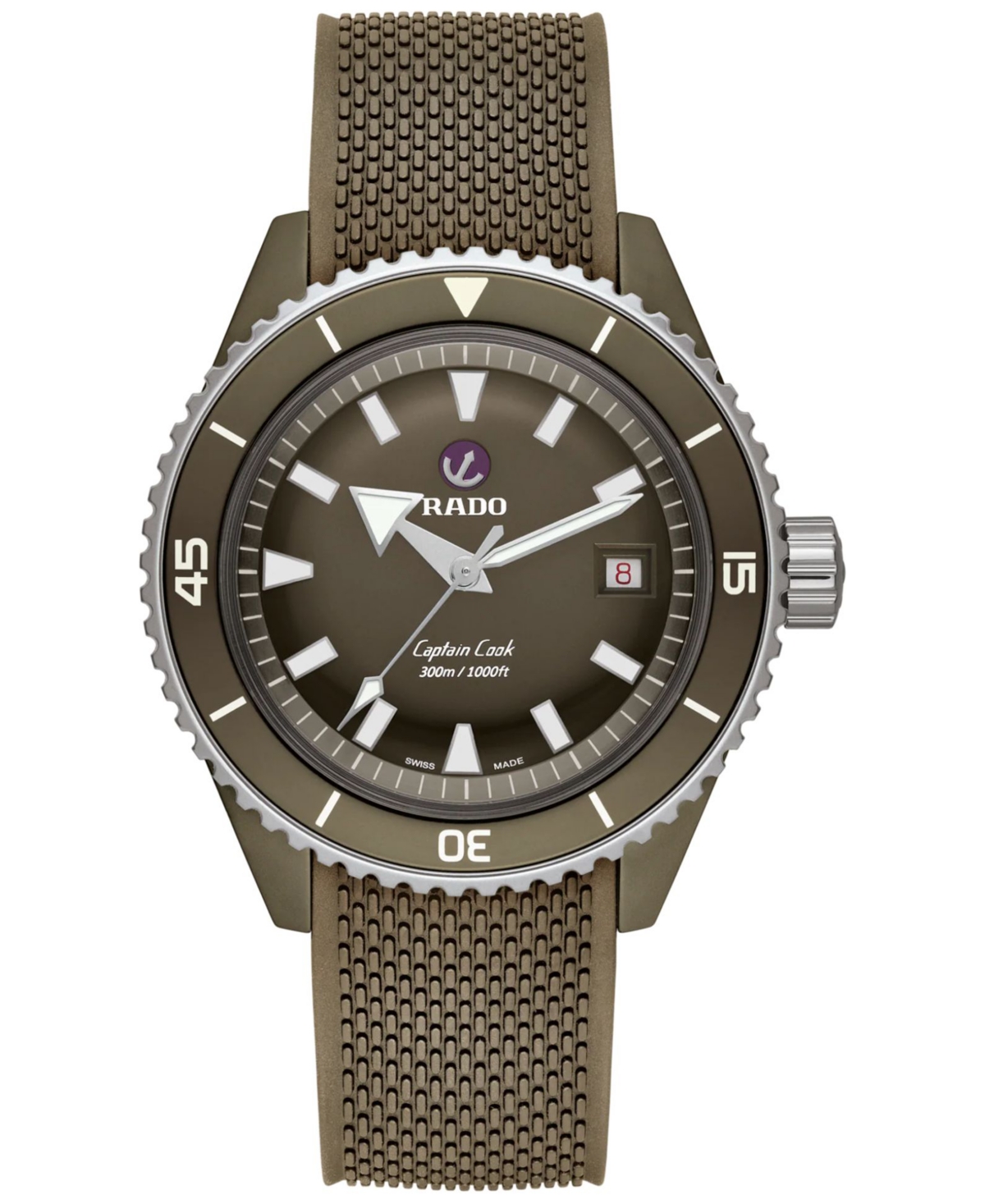 Rado Men's Swiss Automatic Captain Cook Diver Olive Ceramic Bracelet Watch 43mm In No Color