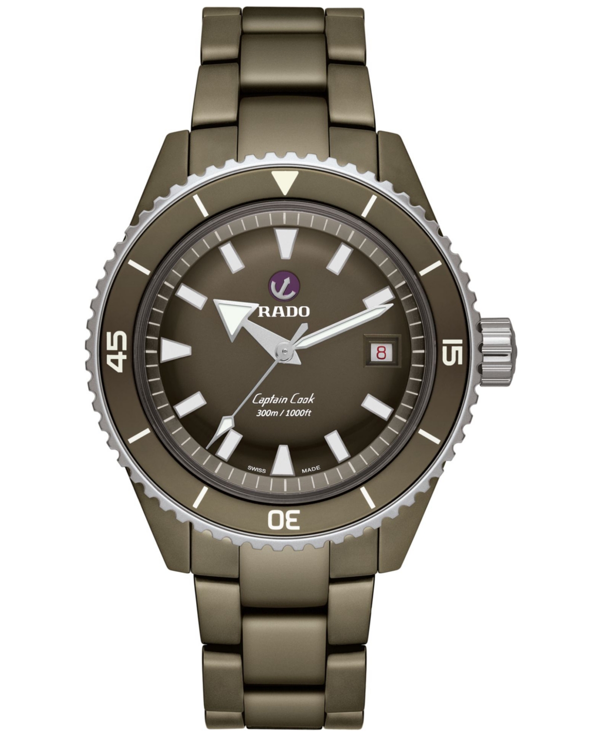 Shop Rado Men's Swiss Automatic Captain Cook Diver Olive Ceramic Bracelet Watch 43mm In No Color