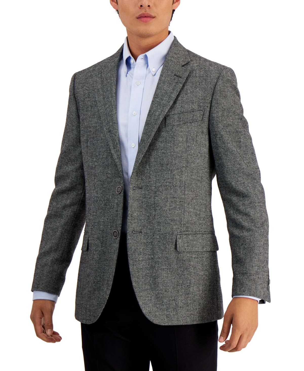 Shop Nautica Men's Modern-fit Solid Herringbone Tweed Sport Coat In Grey Herringbone