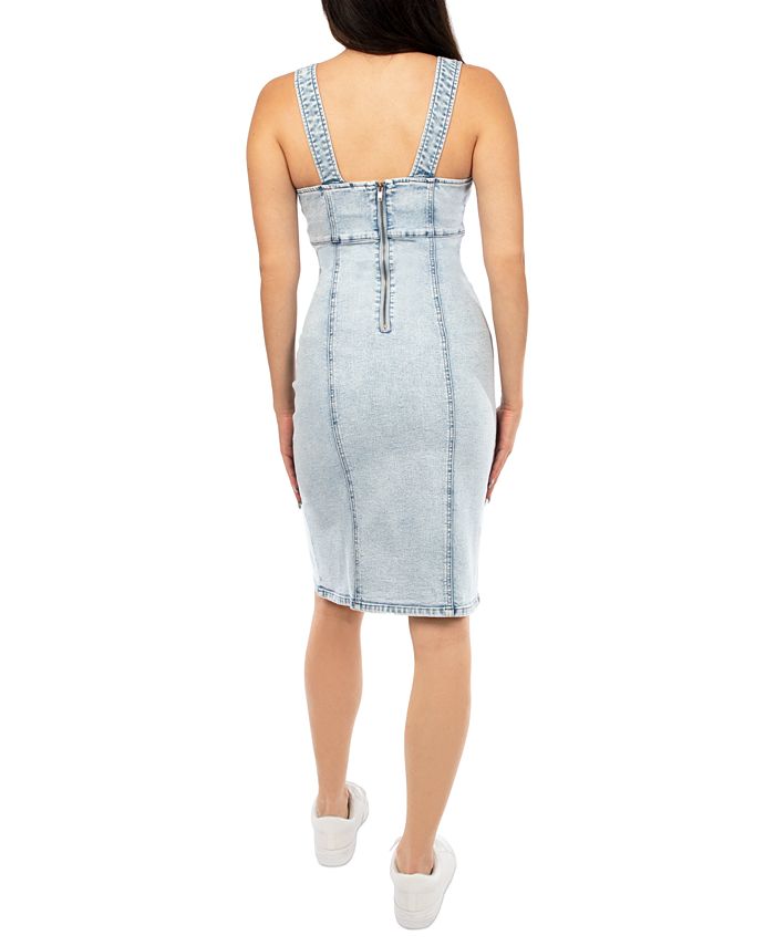 Rewash Women's Bustier Front-Slit Midi Denim Dress - Macy's