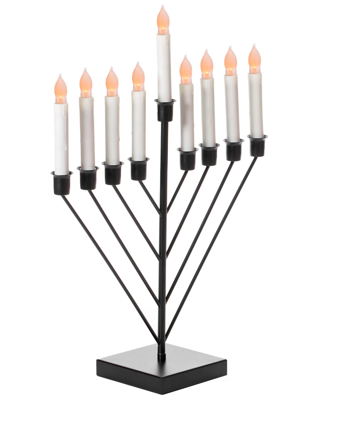 9 Branch Electric Chabad Judaic Chanukah Menorah with Led Candle Design Candlestick - Black