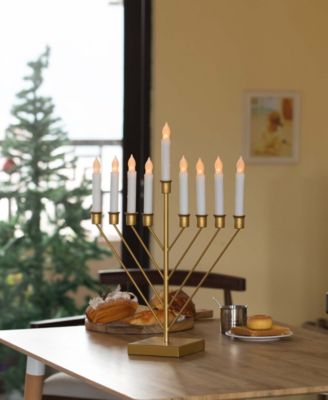 9 Branch Electric Chabad Judaic Chanukah Menorah with LED Candle Design Candlestick
