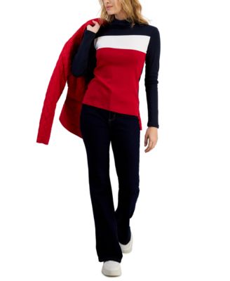 Tommy Hilfiger - Women's Cotton Turtleneck Colorblocked Long-Sleeve Top