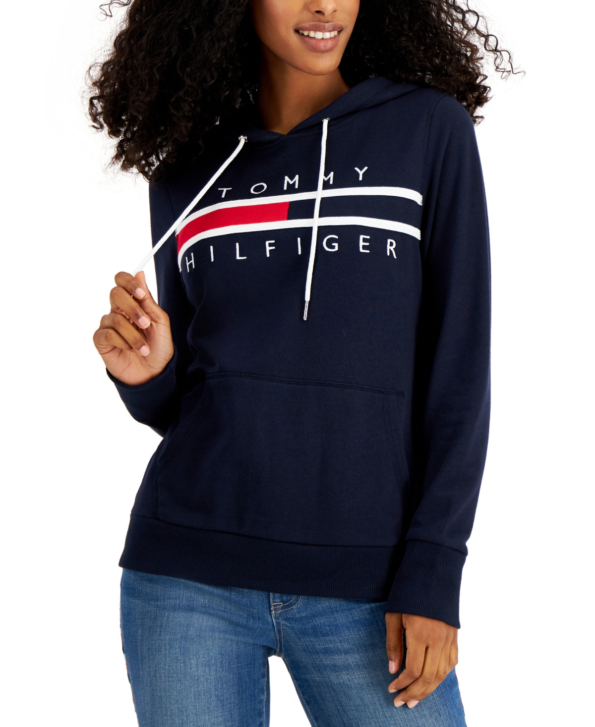  Tommy Hilfiger Women's Long Sleeve Front Pocket Logo Sweatshirt