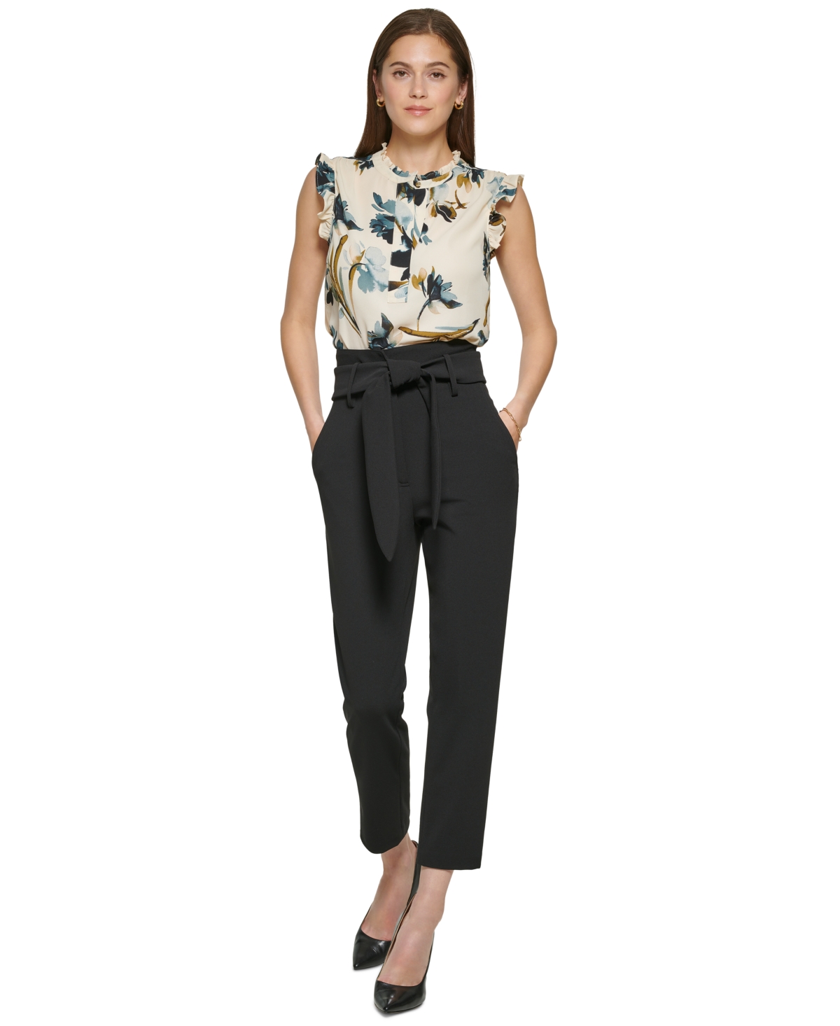 Dkny Women's Tie-Waist High-Rise Straigh-Fit Pants