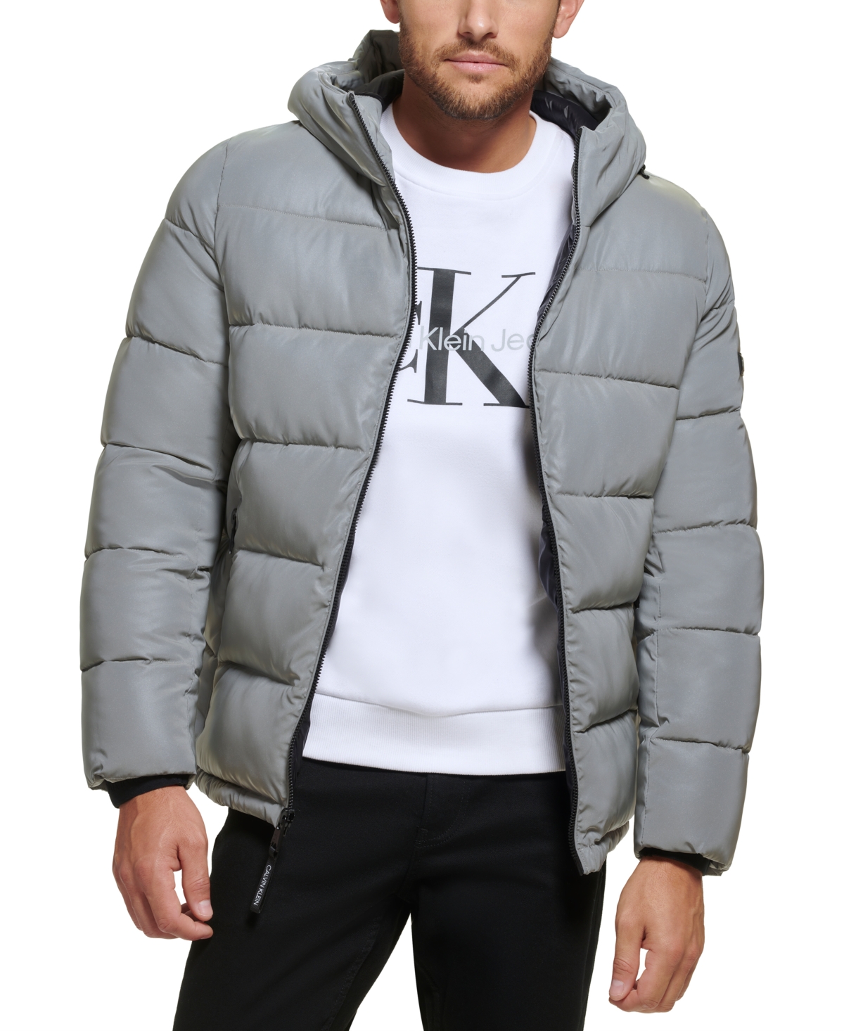 Calvin Klein Men's High Shine Hooded Puffer Jacket - Black - Size M