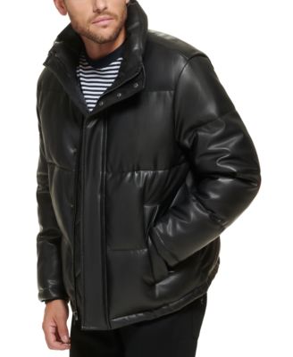 Men's Faux Leather Classic Puffer Jacket 