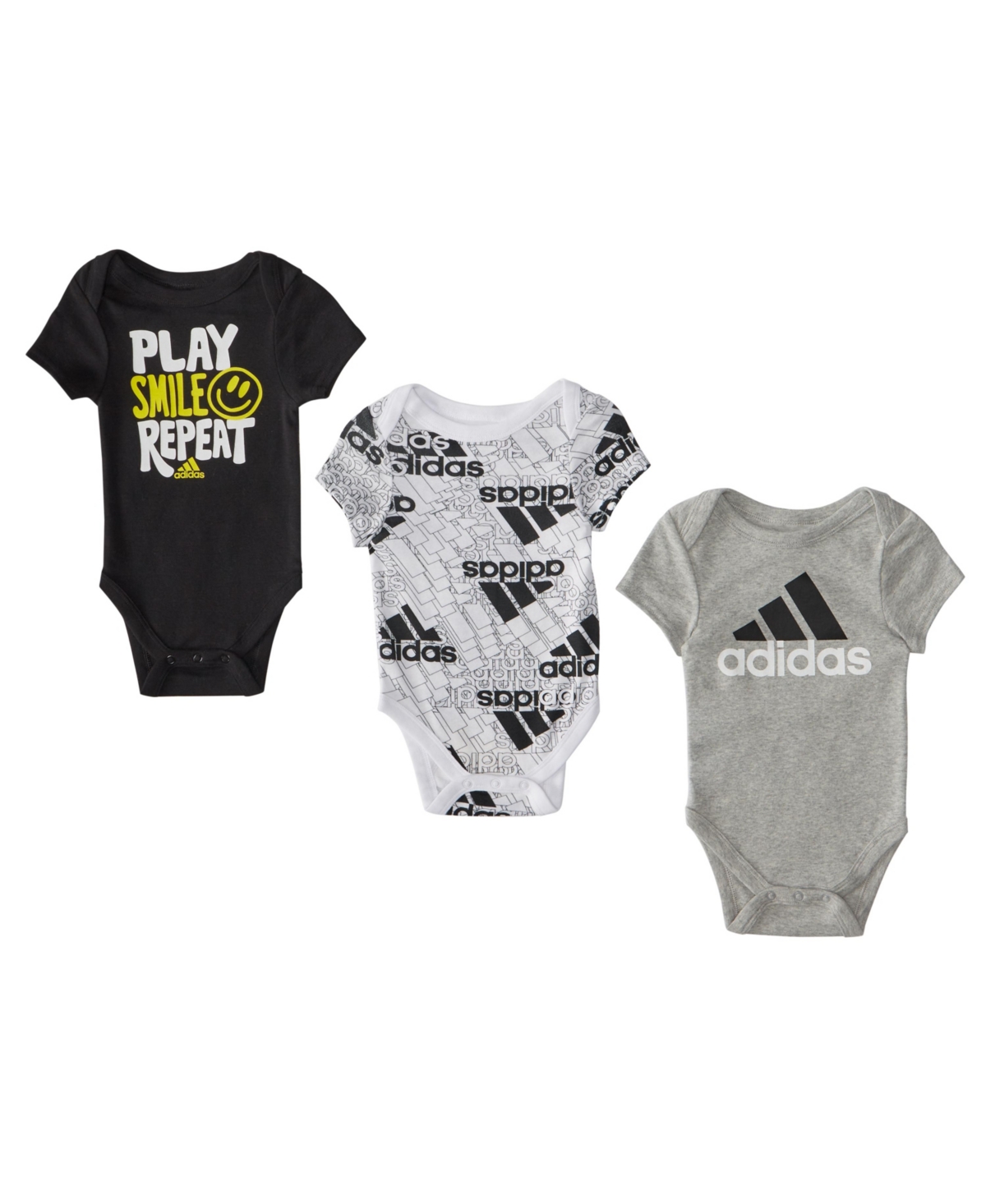 adidas Baby Boys or Baby Girls Short Sleeve Bodysuits, Pack of 3