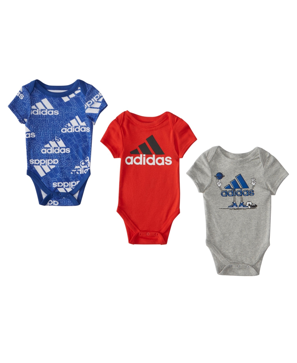 ADIDAS ORIGINALS ADIDAS BABY BOYS OR BABY GIRLS SHORT SLEEVE BODYSUITS, PACK OF 3