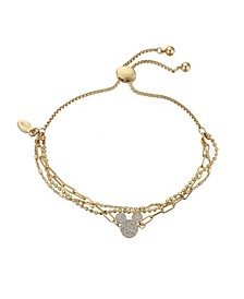 Cubic Zirconia Mickey Mouse Bolo Bracelet (0.02 ct. t.w.) in 14K Gold Flash Plated