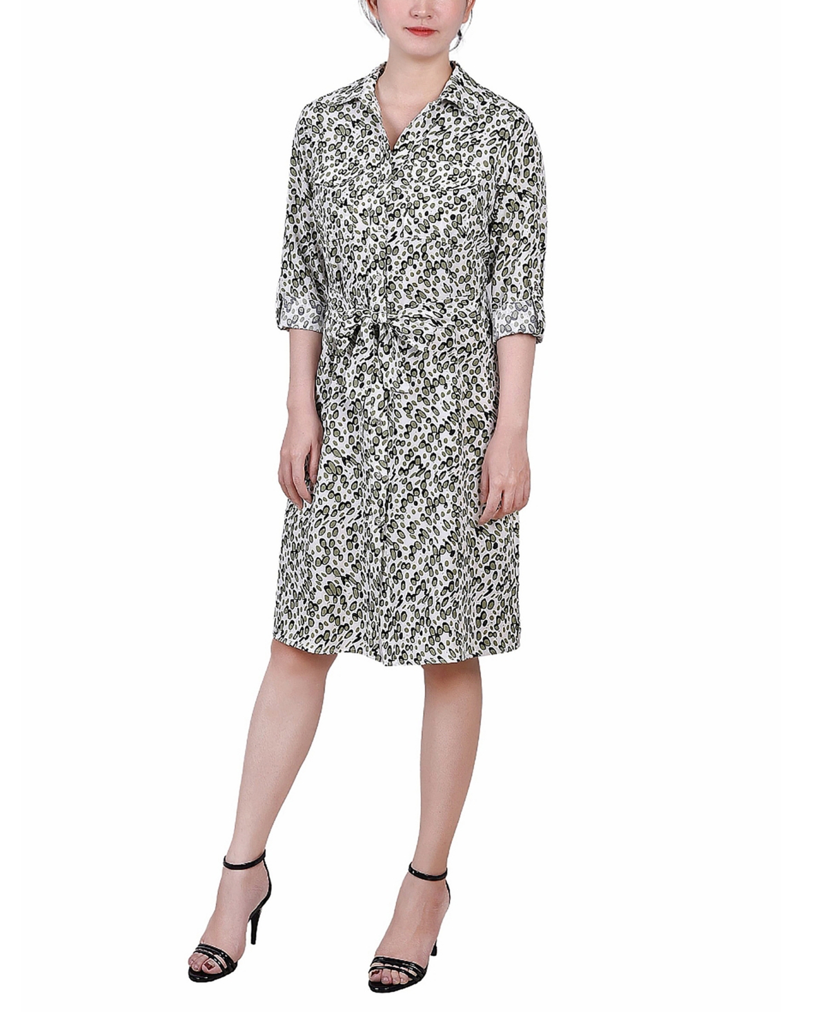 Petite Printed Long Sleeve Roll Tab Shirtdress - Ski Patrol Black Icemoon