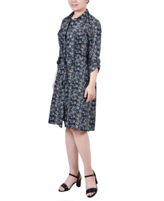 Petite Printed Long Sleeve Roll Tab Shirtdress