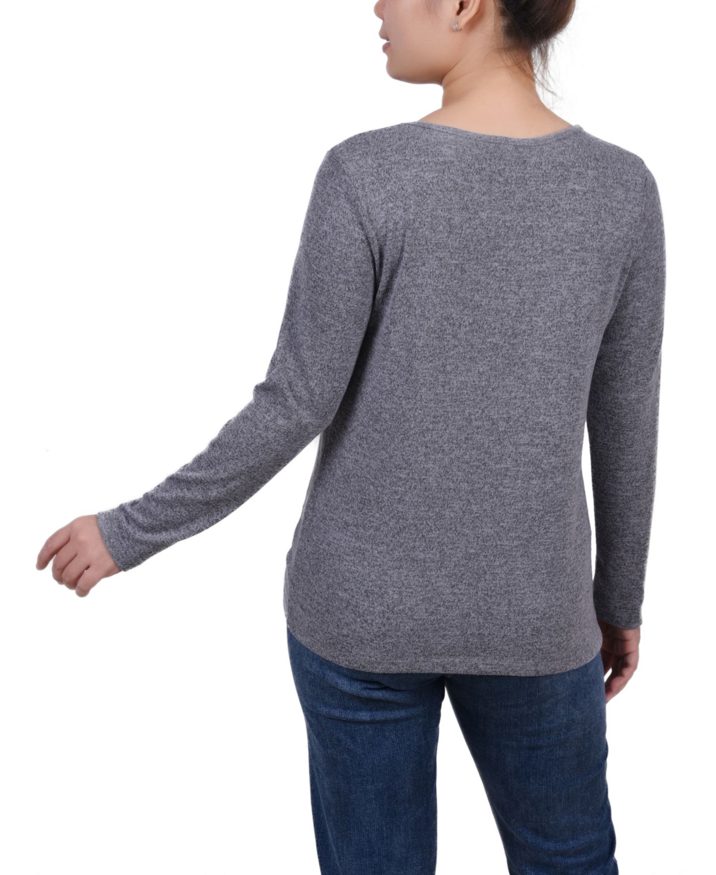 Женский топ NY Collection Petite Long Sleeve Knit Keyhole, цвет: Угольный — фото 2