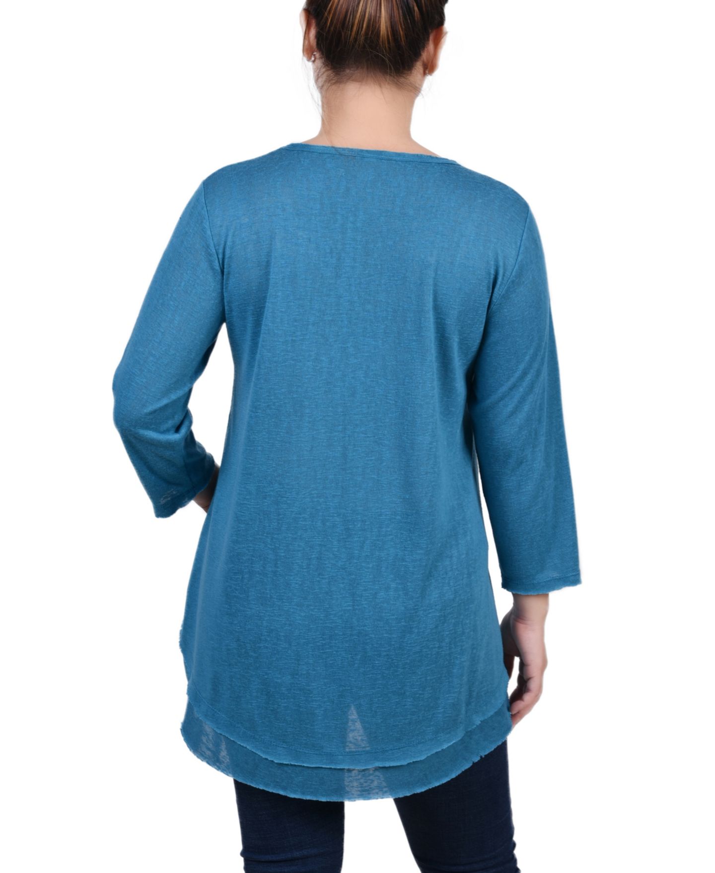Женский топ NY Collection Petite 3/4 Sleeve V-neck, цвет: Бирюзовый — фото 2
