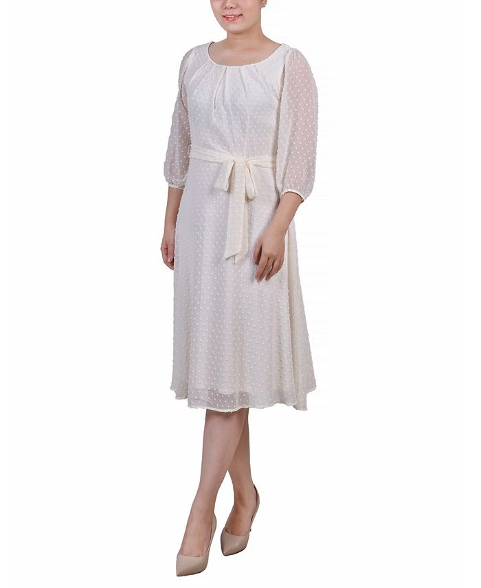 NY Collection Petite 3 4 Sleeve Clip Dot Dress Macy s