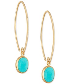 Genuine Sleeping Beauty Turquoise Threader Earrings in 14k Yellow Gold