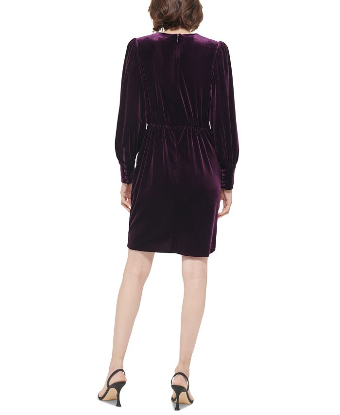 Calvin Klein Velvet Button-Trimmed Surplice Dress & Reviews - Dresses ...