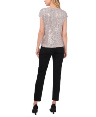 Women's Sequined Dolman Sleeve V-Neck  Blouse