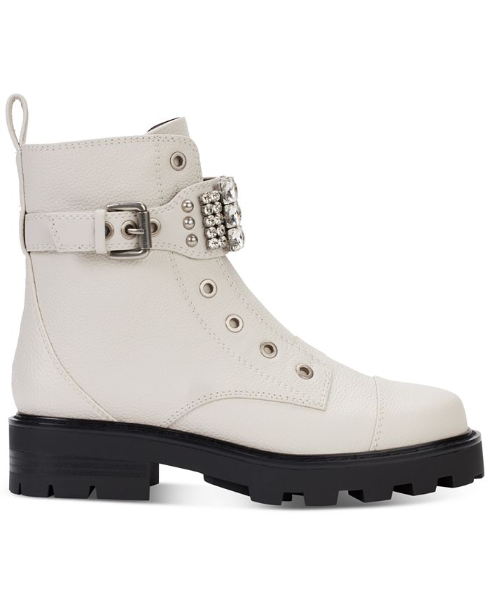 Karl Lagerfeld Paris Women's Maeva Embellished Buckled Zip Booties & Reviews Booties Shoes