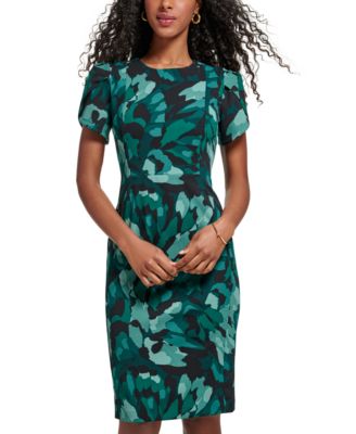 Calvin Klein Abstract-Print Tulip-Sleeve Sheath