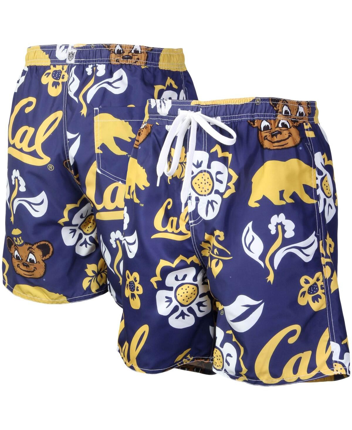 Men's Wes & Willy Navy Cal Bears Floral Volley Logo Swim Trunks - Navy