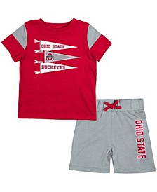 Newborn and Infant Boys and Girls Scarlet, Gray Ohio State Buckeyes Baby Herman T-shirt and Shorts Set