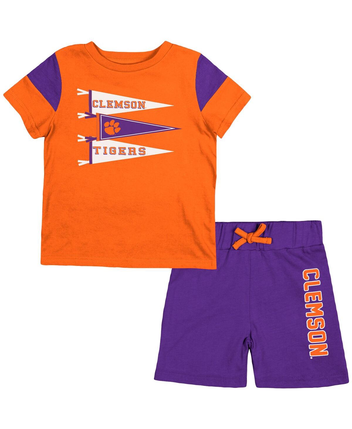 COLOSSEUM NEWBORN AND INFANT BOYS AND GIRLS COLOSSEUM ORANGE, PURPLE CLEMSON TIGERS BABY HERMAN T-SHIRT AND SH